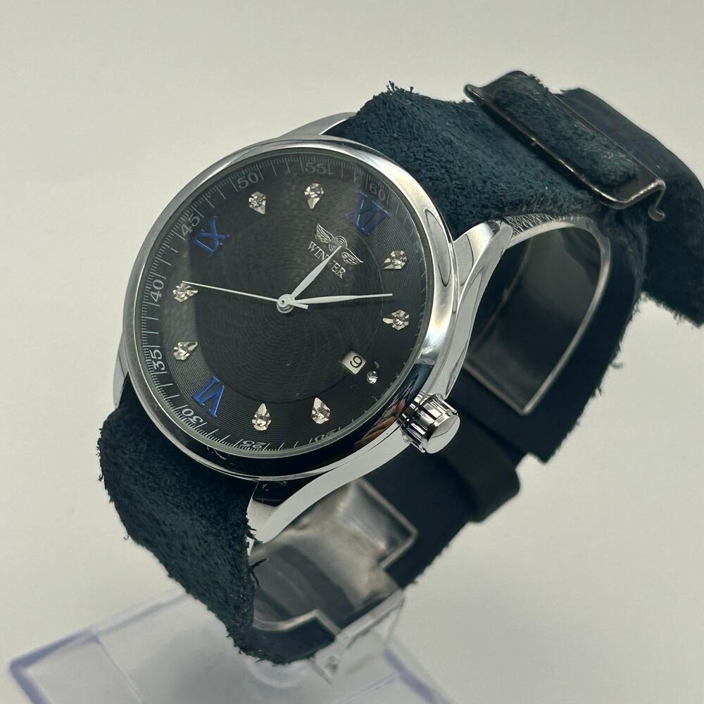 Winner A458 Black Dial Silver Case Skeleton back  Mechanical Watch Working